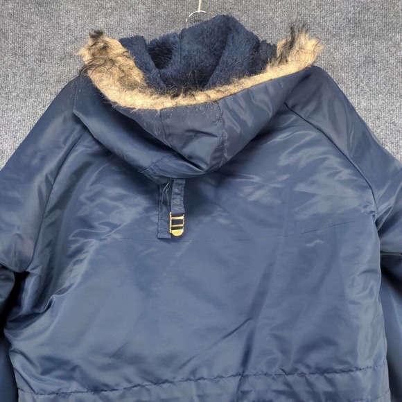 Weather Caster Mens Parka Jacket Blue Small Long Sleeve Quilted Lined Vegan Fur - Picture 5 of 12